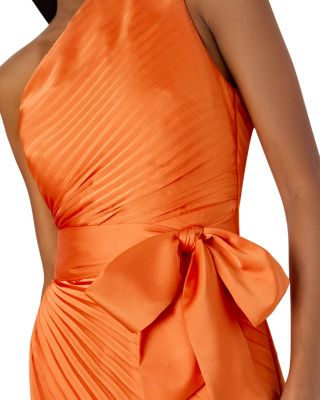 milly estie satin pleated dress NWT MILLY Estie Satin Pleated Dress Belted One Shoulder Orange 4
