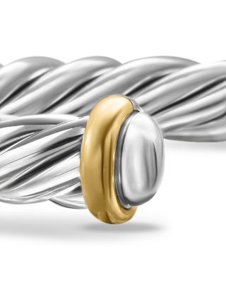 Men&#39;s Cable Cuff Bracelet in Sterling Silver with 14K Yellow Gold, 6mm