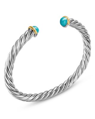 Men's Cable Cuff Bracelet in Sterling Silver with 14K Yellow Gold and Lapis, 6mm