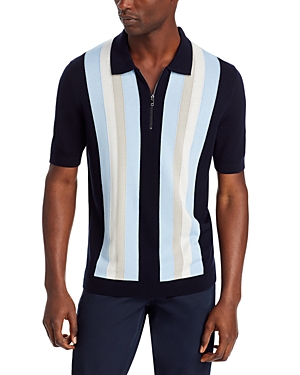 Sholpon Stripe Sweater Knit Regular Fit Quarter Zip Polo Shirt