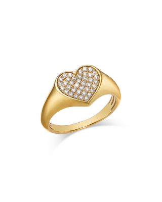 Diamond Heart Signet Ring in 14K Yellow Gold, 0.25 tcw