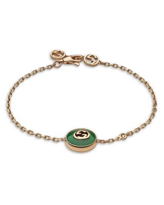 18K Rose Gold Interlocking Green Agate & Diamond Accent Logo Bracelet