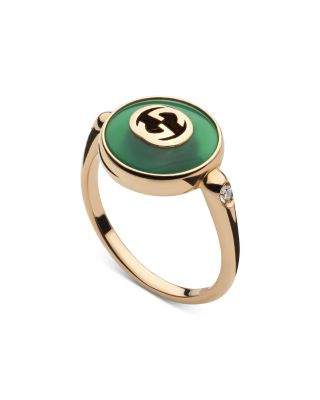 Gucci - 18K Rose Gold Interlocking Green Agate & Diamond Ring