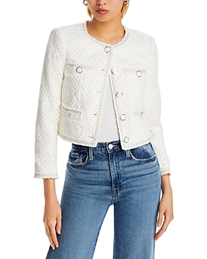 Shop Milly Geometric Pattern Crocheted Cropped Jacket In White
