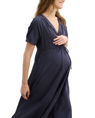  The V-Neck Gingham Seersucker Maternity Dress