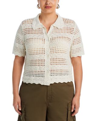 Oversized Boxy Crochet Knit Shirt In White | boohoo USA