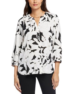 Nydj Three Quarter Sleeve Printed Pintucked Back Blouse
