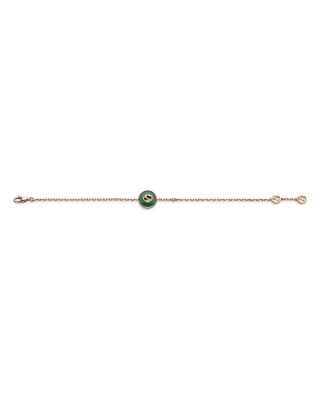18K Rose Gold Interlocking Green Agate & Diamond Accent Logo Bracelet
