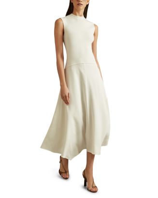 【海外限定】REISSドレス☆Marnie Knit Hybrid Midi Dress in Na Reiss Marnie Hybrid Knitted Midi Dress, Ivory