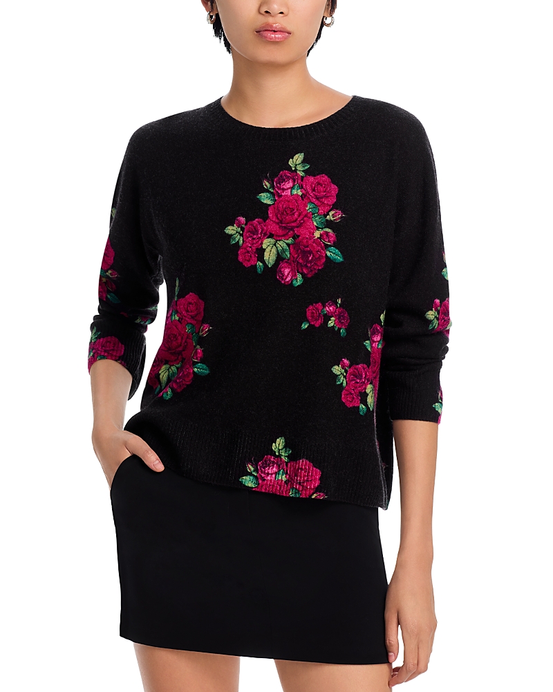 C By Bloomingdale's Cashmere Floral Bouquet Crewneck Sweater - Exclusive In Black/red