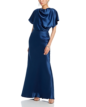 Shop Amsale Fluid Satin Relaxed Drape Gown In French Blue