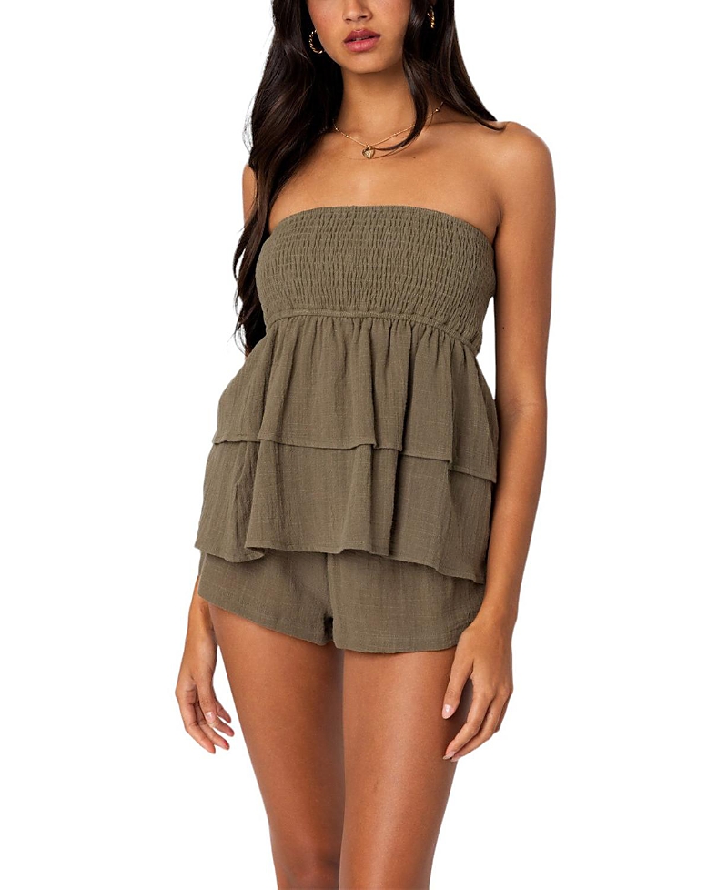 EDIKTED RUFFLED SCRUNCH LINEN LOOK TUBE TOP