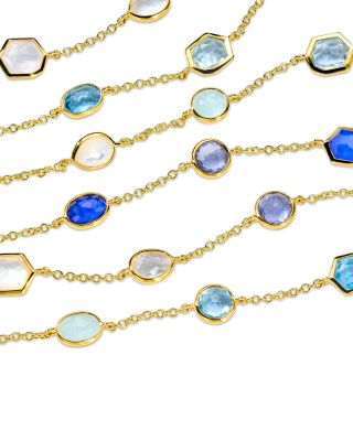 18K Yellow Gold Rock Candy&reg; Multi Stone Mixed Cut Station Statement Necklace, 37"
