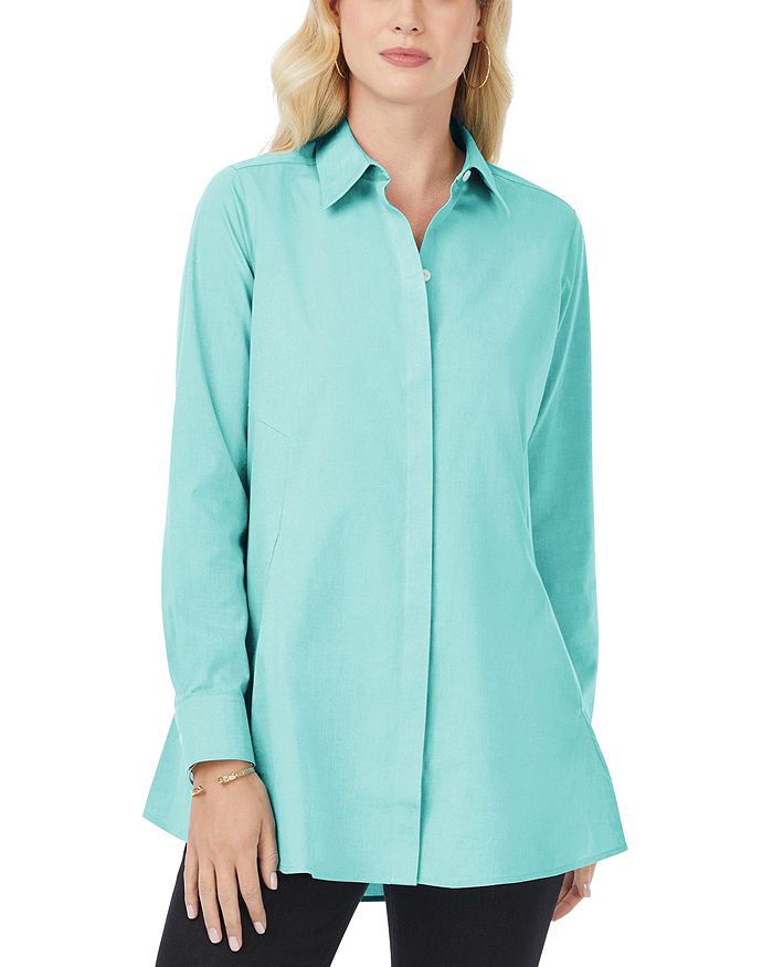 Foxcroft Cici Cotton Non-iron Tunic Shirt In Oceanside