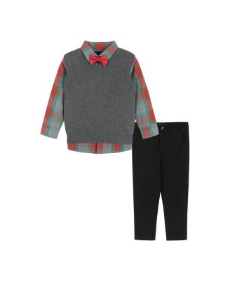 Andy & Evan - Boys' Holiday Check Buttondown with Vest Set - Little Kid, Big Kid
