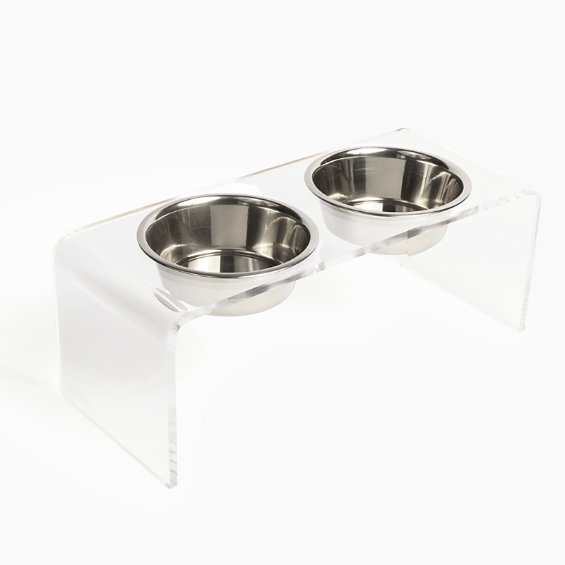 Hiddin Medium Clear Double Bowl Pet Feeder, 2 Quart Bowls