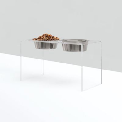 Tall Double Bowl Pet Feeder with Metal Bowls