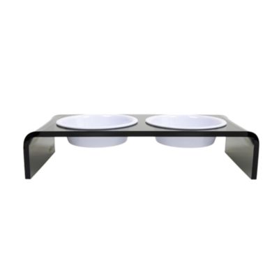 Small Smoke Grey Double Pet Feeder, 1 Pint Bowls