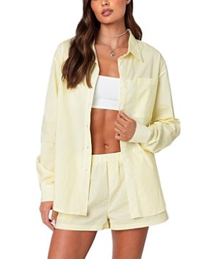 EDIKTED OVERSIZED PINSTRIPE BUTTON UP SHIRT