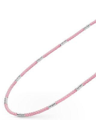 Sterling Silver Pink Caviar Pink Ceramic Bead Collar Necklace, 18"