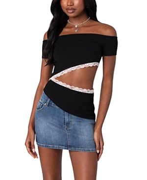 Shop Edikted Annaise Off Shoulder Cut Out Top In Black