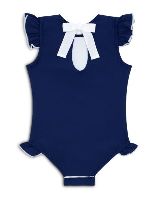 Girls' Contrast Trim Ruffled Sleeve Rash Guard One Piece Swimsuit - Baby, Little Kid, Big Kid