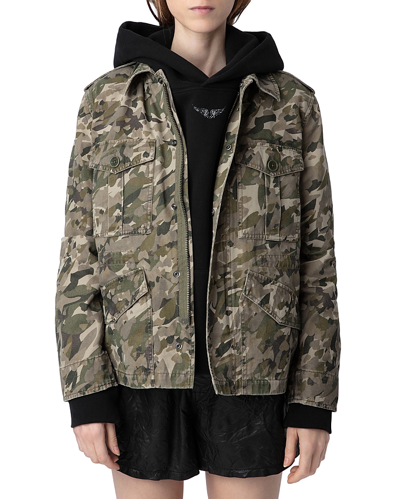 Zadig & Voltaire Krisa Canvas Camo Jacket In Grass