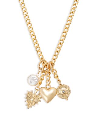 AQUA - Pav&eacute; Heart & Imitation Pearl Multi Charm Pendant Necklace, 30"-33" - Exclusive