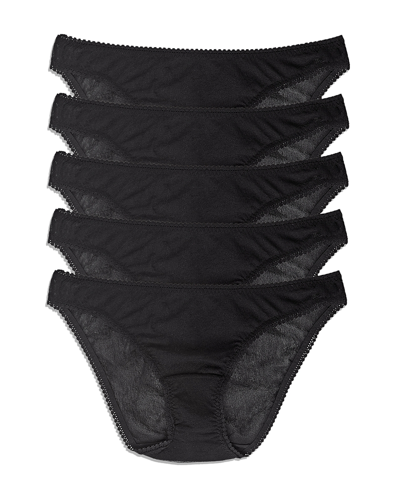 On Gossamer Mesh Hipster Bikinis, Set Of 5 In Black
