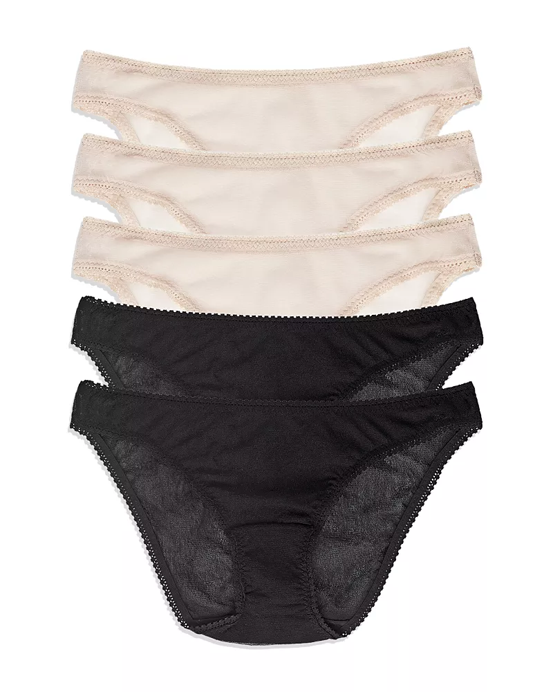 On Gossamer Mesh Hipster Bikinis, Set of 5