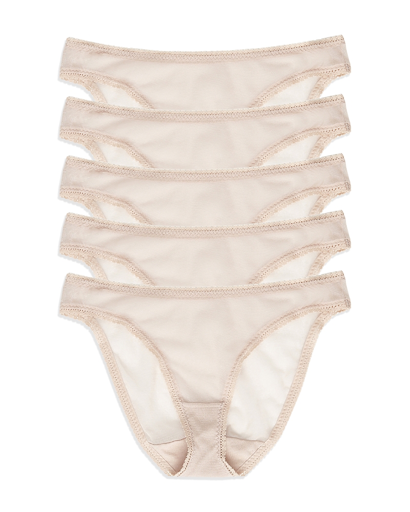 On Gossamer Mesh Hipster Bikinis, Set Of 5 In Champagne