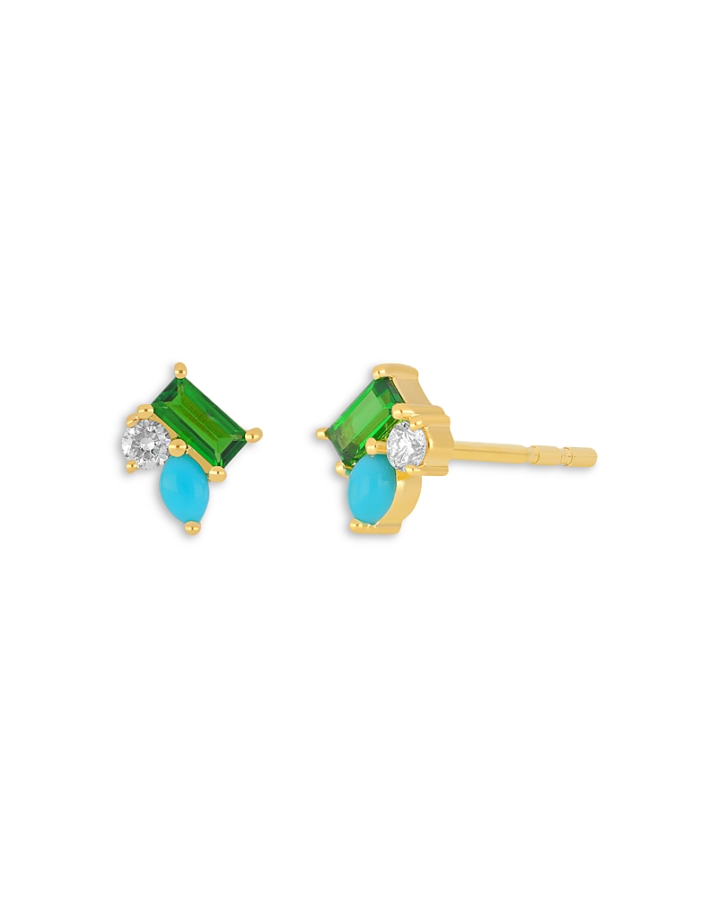 Ef Collection Triple Treasure Stud Earrings In Multi