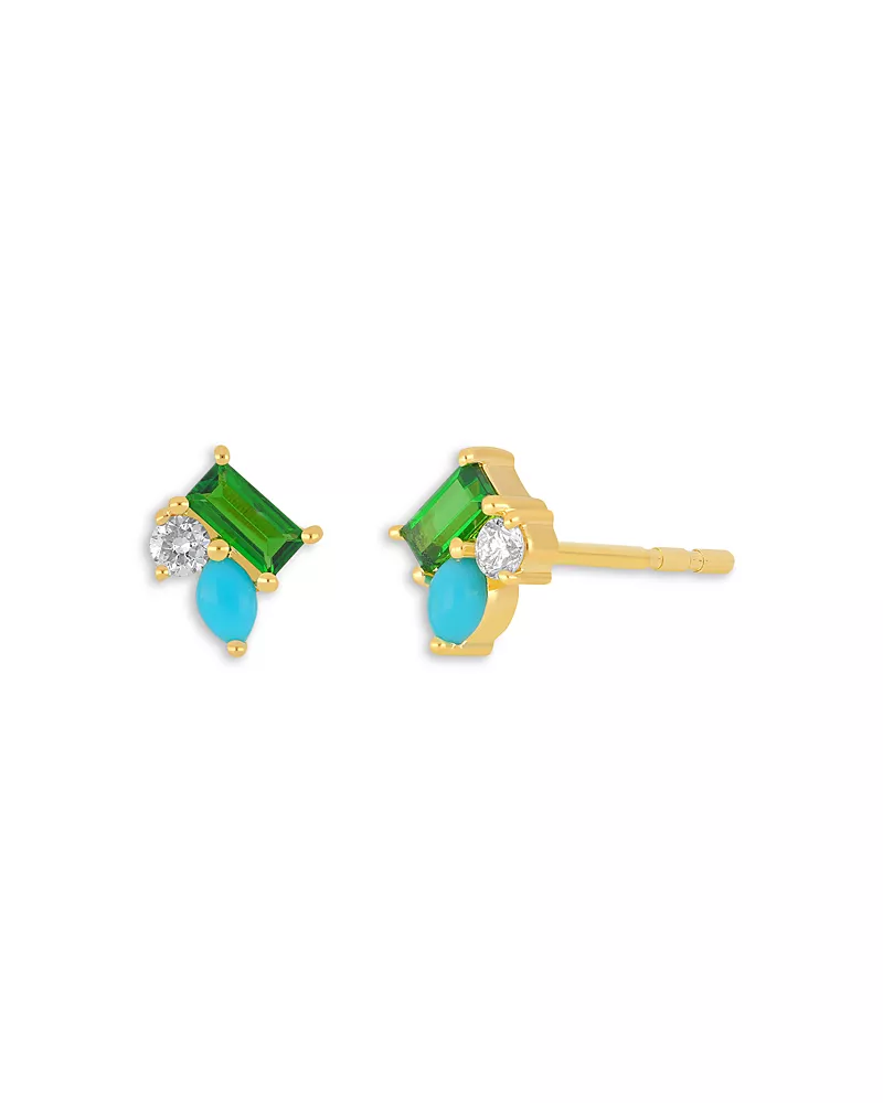 Ef Collection 14K Yellow Gold Triple Treasure Stud Earrings