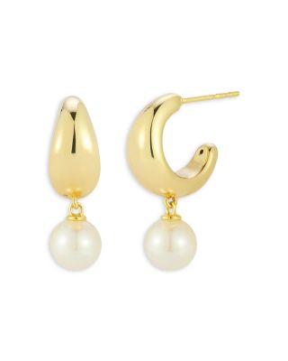 Ef Collection Cultured Freshwater Pearl Dome Hoop Earrings In 14k