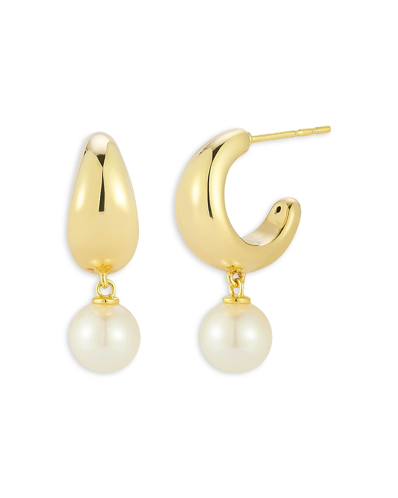 Ef Collection Cultured Freshwater Pearl Dome Hoop Earrings In 14k