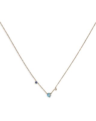 WWAKE - 14K Yellow Gold Opal, Sapphire & Diamond Three Step Necklace, 16"