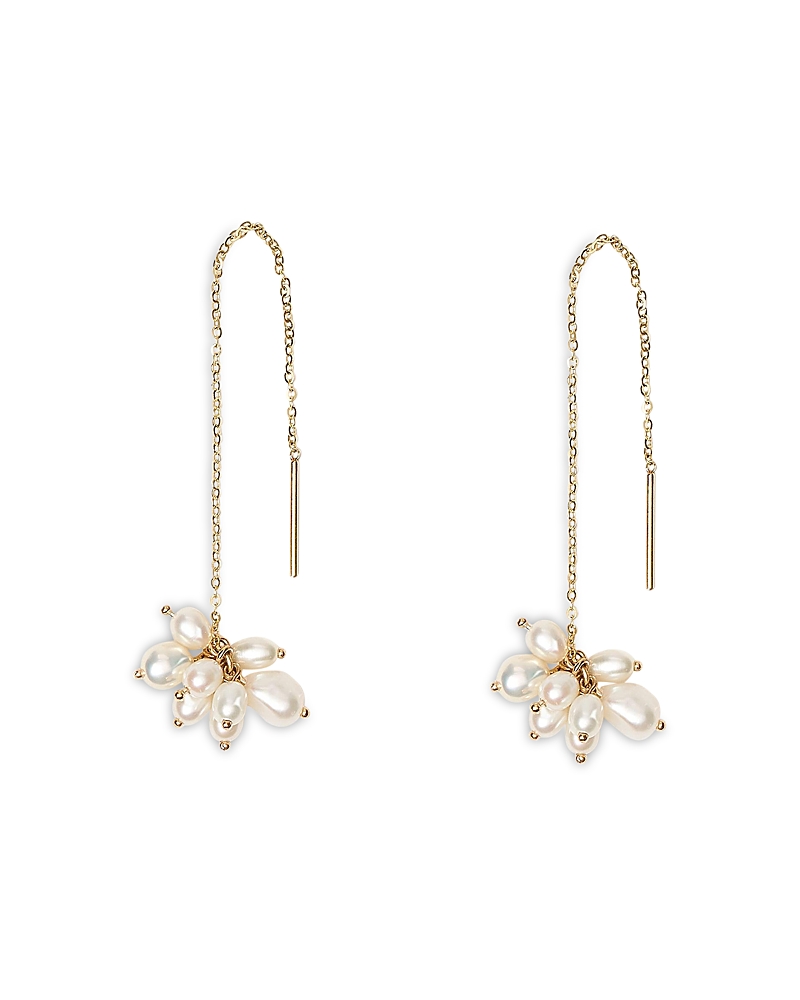 Wwake 14k Yellow Gold Seed Pearl Cloudburst Threader Earrings In White/gold