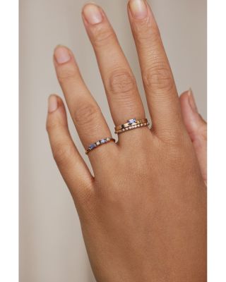 14K Yellow Gold Brickwork Blue Sapphire, Diamond &amp; Opal Pillar Ring