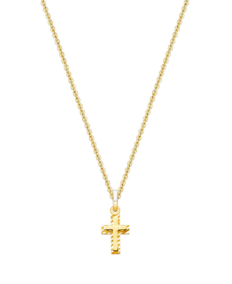 Tiny Blessings Girls' 14K Gold/Rose Gold Beautifully Beveled Cross 13-14 Necklace - Little Kid, Big Kid