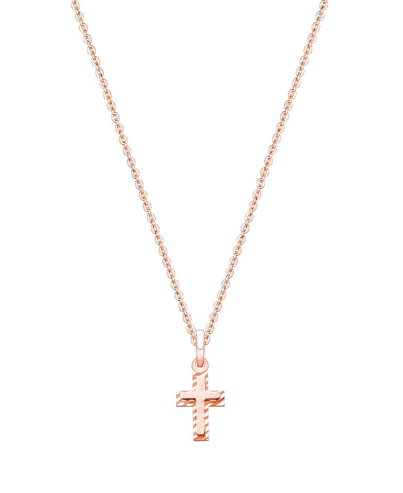 Tiny Blessings Girls' 14K Gold/Rose Gold Beautifully Beveled Cross 13-14 Necklace - Little Kid, Big Kid