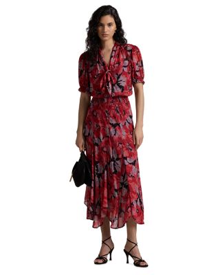送料関税込【LAUREN RALPH LAUREN】FLORAL ETTE DRESS Lauren Ralph Lauren Georgette Floral Print V Neck Short