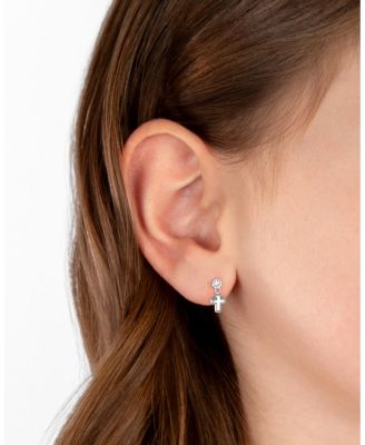  Children's 14K Gold Dangling Simple Cross Drop Girls' Screw Back Earrings