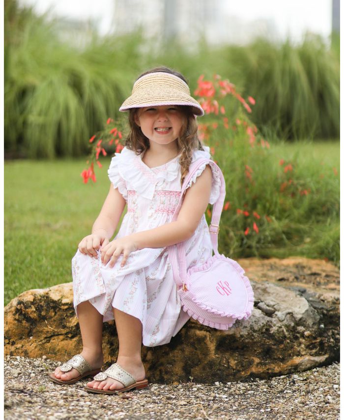 Girls' Sconset Straw Pink Seersucker Bow Visor - Little Kid, Big Kid