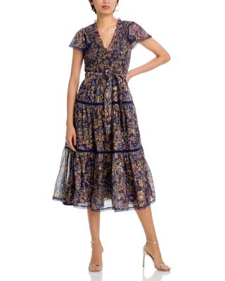AQUA - Metallic Floral Midi Dress - Exclusive