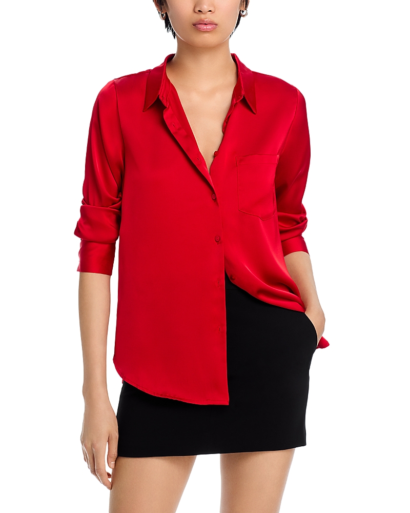 AQUA SATIN BUTTON FRONT BLOUSE - EXCLUSIVE