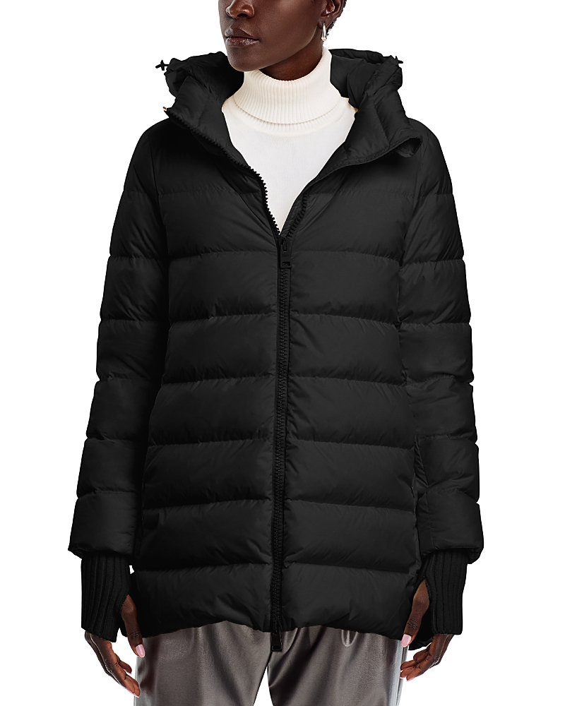 Herno Heavy A Line High Low Jacket In Black Espresso