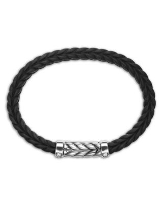 Men's Sterling Silver Chevron Diamond Wide Woven Black Rubber Bracelet