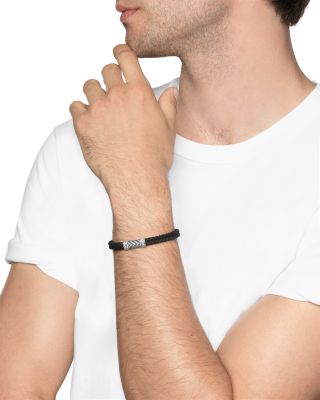Men's Sterling Silver Chevron Diamond Woven Black Rubber Bracelet
