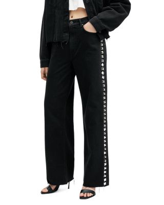 ALLSAINTS - Blake Studded High Rise Wide Leg Jeans in Black