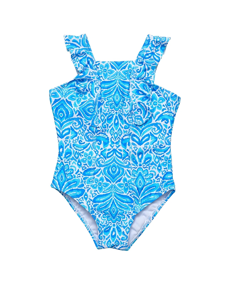 Snapper Rock Unisex Santorini Blue Ruffle Shoulder Swimsuit In Blue